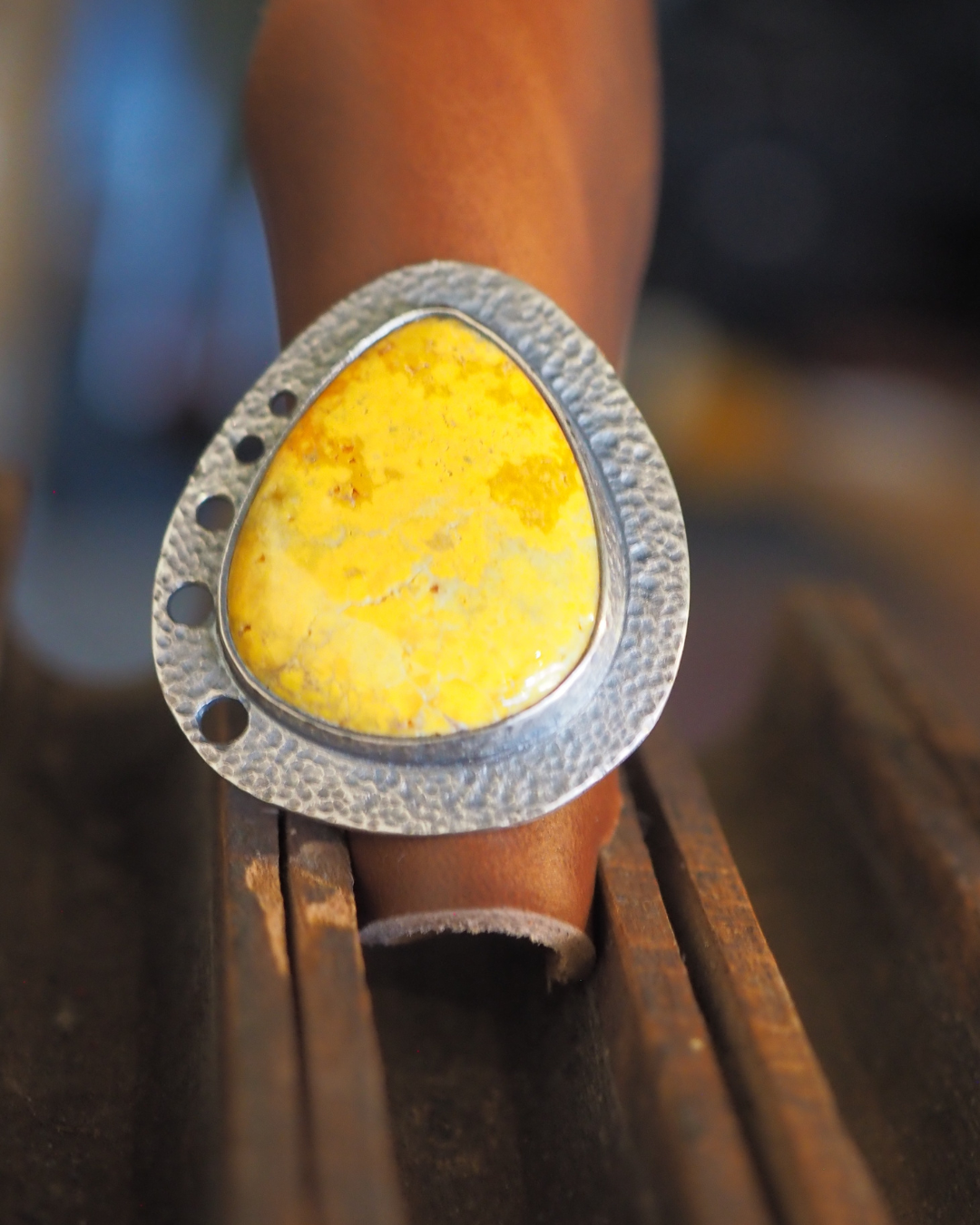 OOAK Adjustable Ring - Sterling Silver/Bumble Bee Jasper
