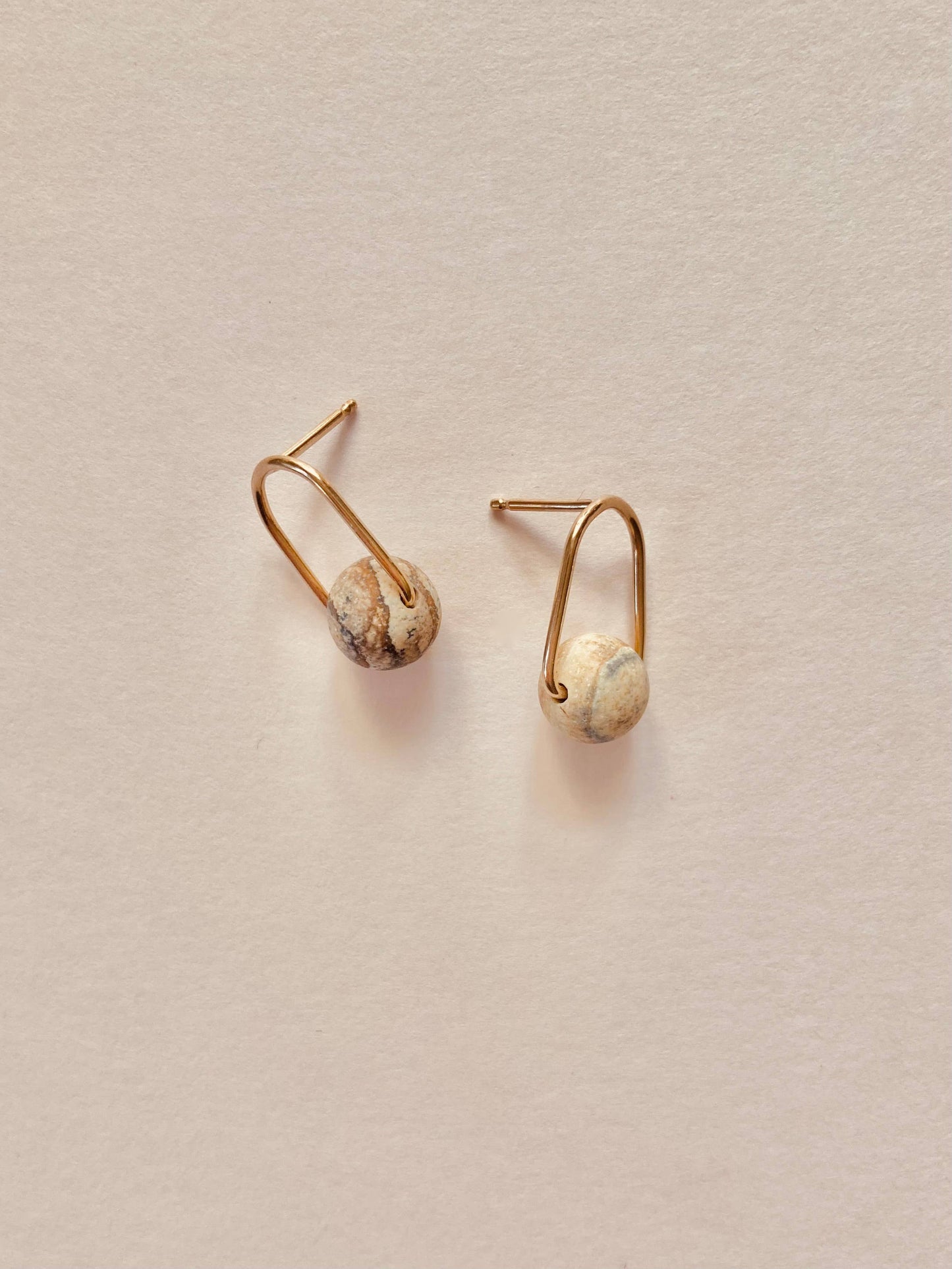 telle / of the Hills - Cove Stud - Minimal Gemstone Arc Frame Stud: 14k gold fill / Pink opal