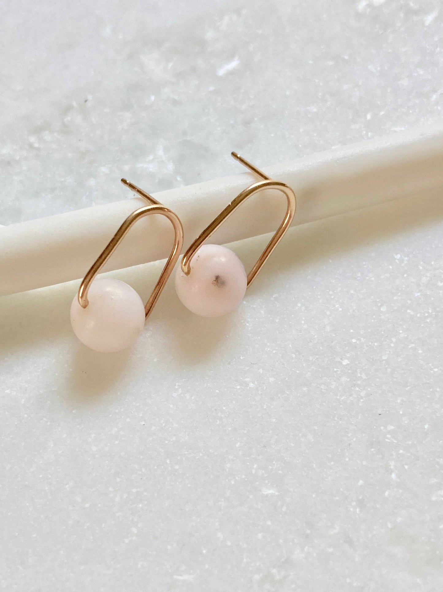 telle / of the Hills - Cove Stud - Minimal Gemstone Arc Frame Stud: 14k gold fill / Pink opal