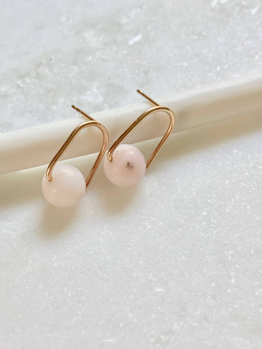 telle / of the Hills - Cove Stud - Minimal Gemstone Arc Frame Stud: 14k gold fill / Pink opal