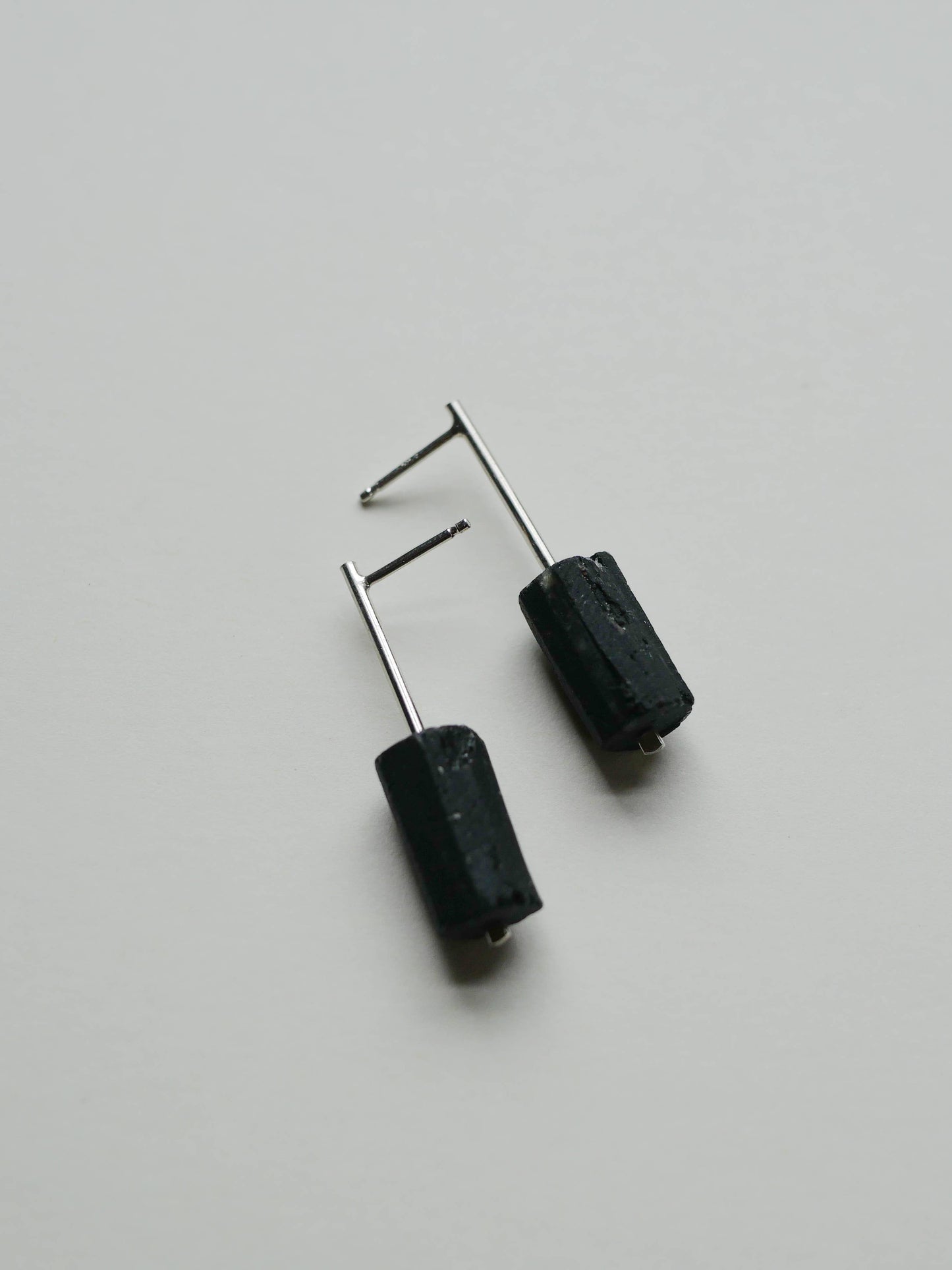 Telle of the Hills - Abyss Earring - Minimal Drop Stud with Black Tourmaline: Sterling Silver