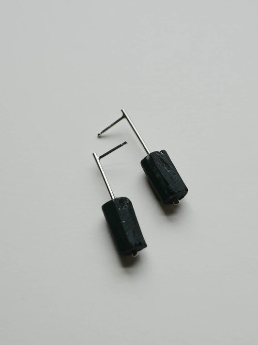 Telle of the Hills - Abyss Earring - Minimal Drop Stud with Black Tourmaline: Sterling Silver