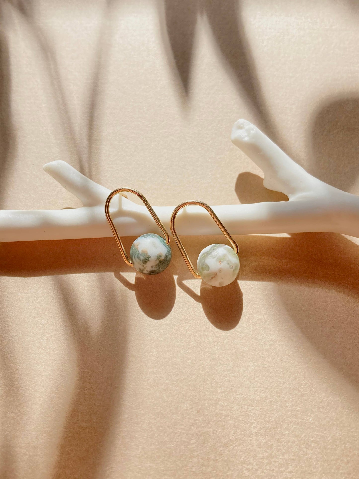 telle / of the Hills - Cove Stud - Minimal Gemstone Arc Frame Stud: 14k gold fill / Pink opal