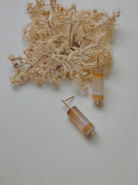 Telle of the Hills - Vessel Earring - Minimal Drop Stud with Banded Agate Stone