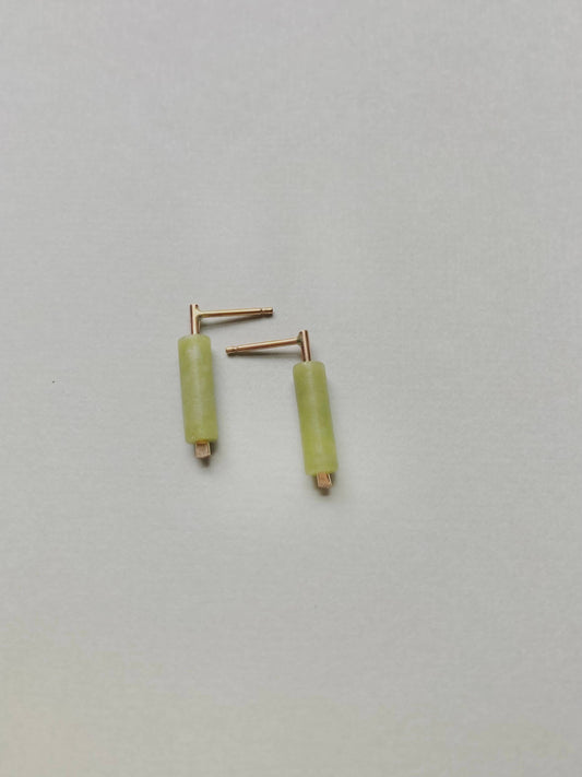 telle / of the Hills - Channel Earring - Minimal Drop Stud with Gemstones in Gold: Olive Jade