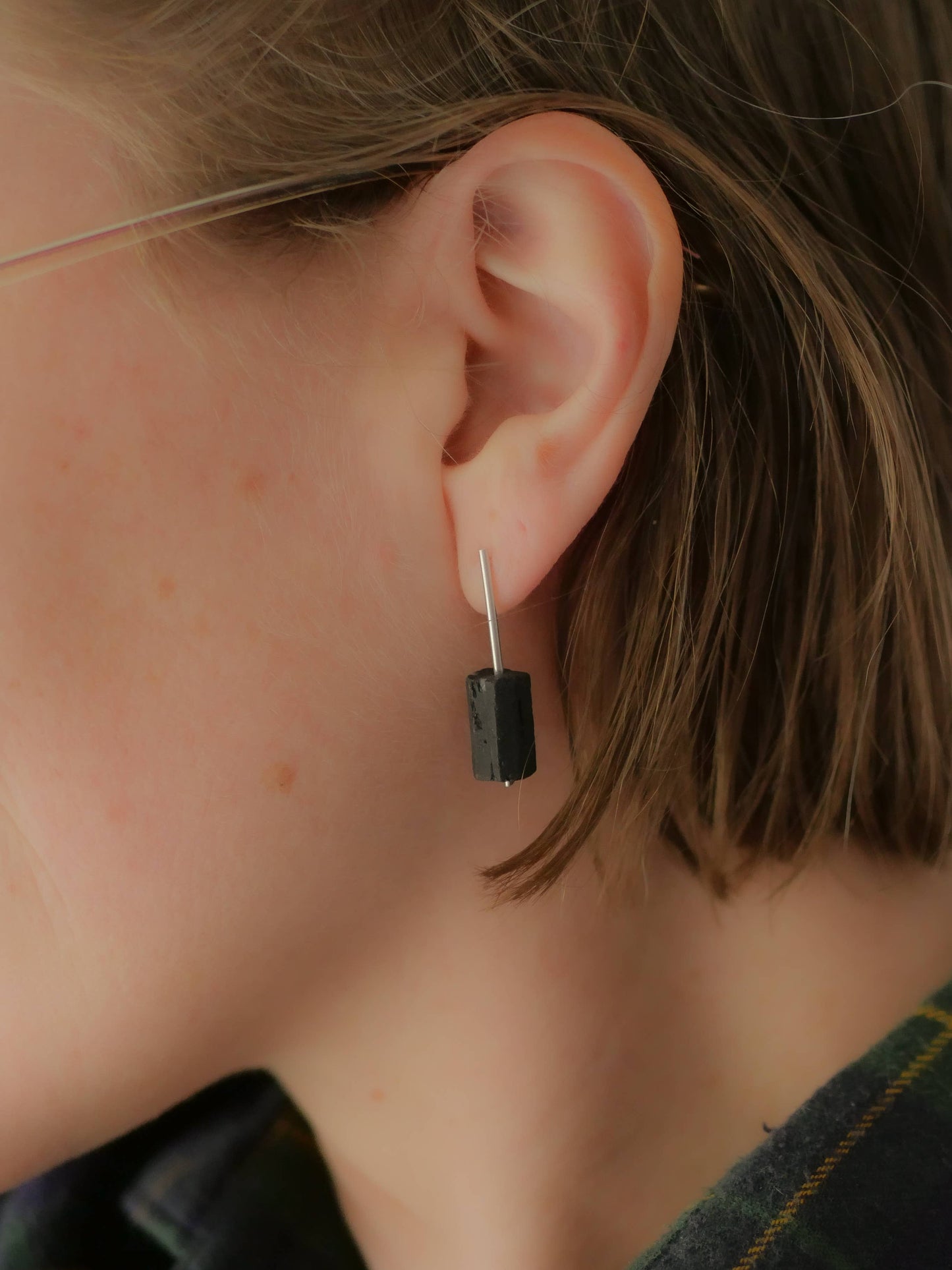 Telle of the Hills - Abyss Earring - Minimal Drop Stud with Black Tourmaline: Sterling Silver