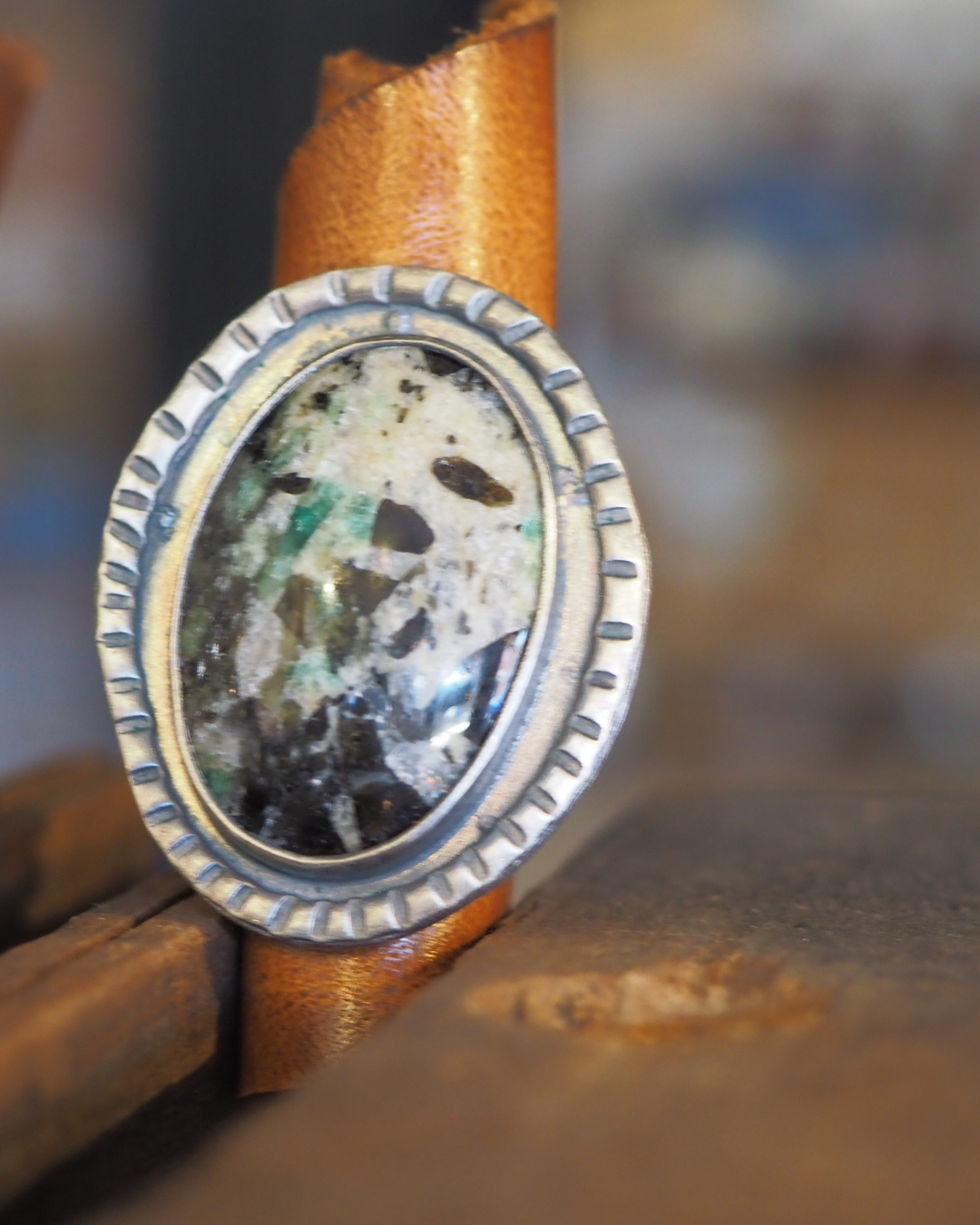 OOAK Adjustable Ring - Sterling Silver/NC Emerald