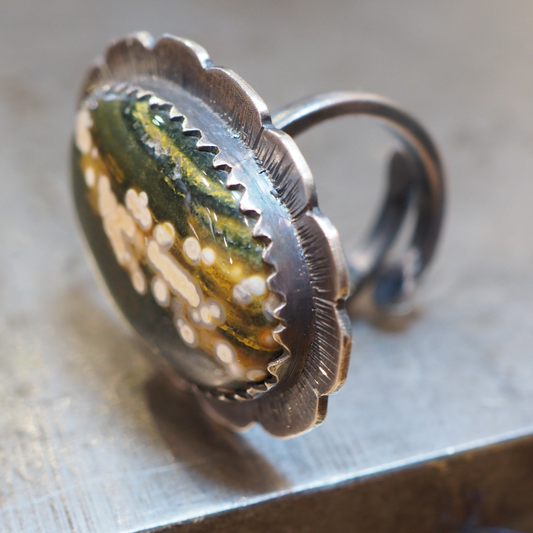 OOAK Adjustable Ring - Sterling Silver/Ocean Jasper